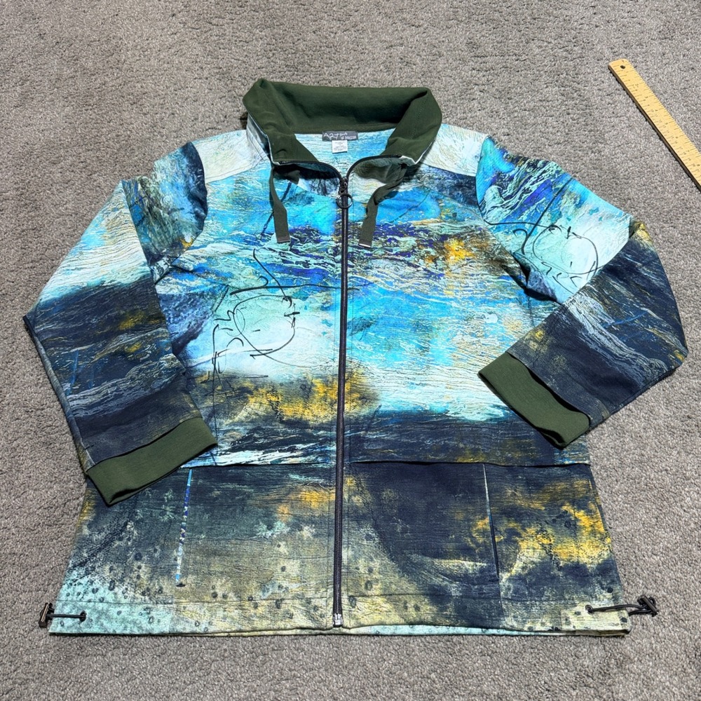 Art by Dolcezza Abstract Landscape Zip Jacket Blue Green Yellow Small